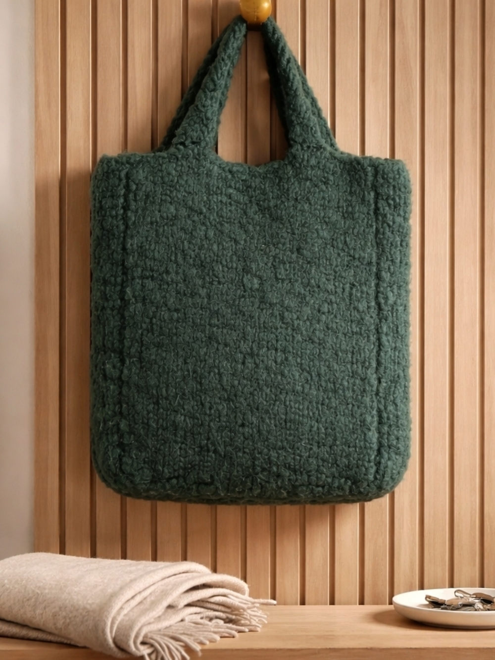 Hand Crafted Sherpa Tote in Deep Green